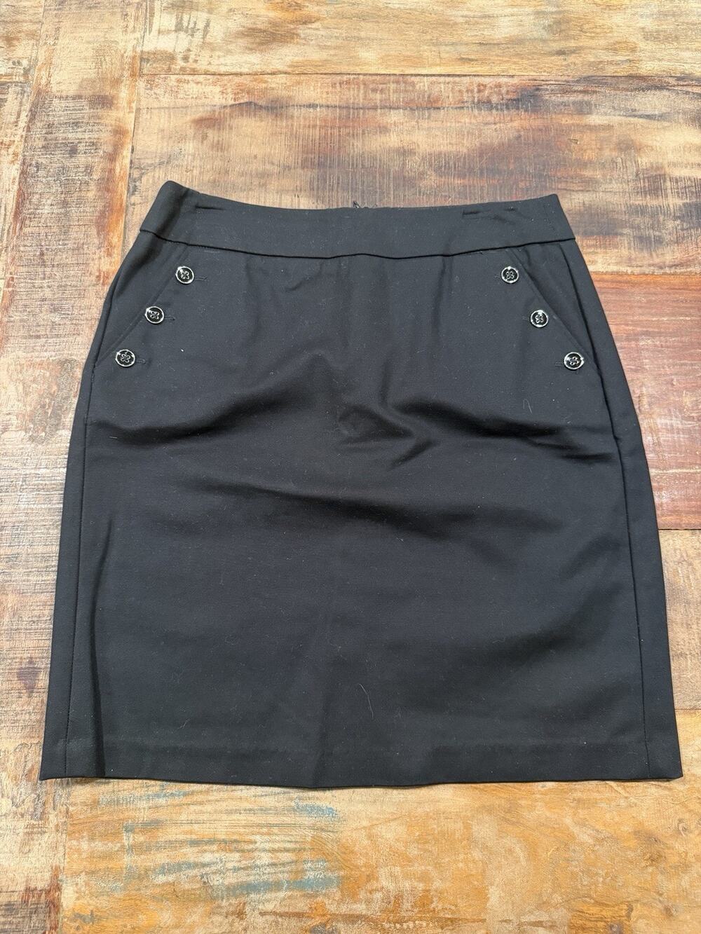 Sandro Studio Women’s Size 4 Black Pencil Skirt Button Detail Workwear Career